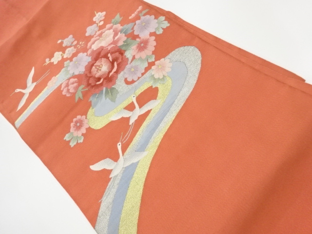 リサイクル　綴れ牡丹に菊・梅・鶴模様織出し名古屋帯